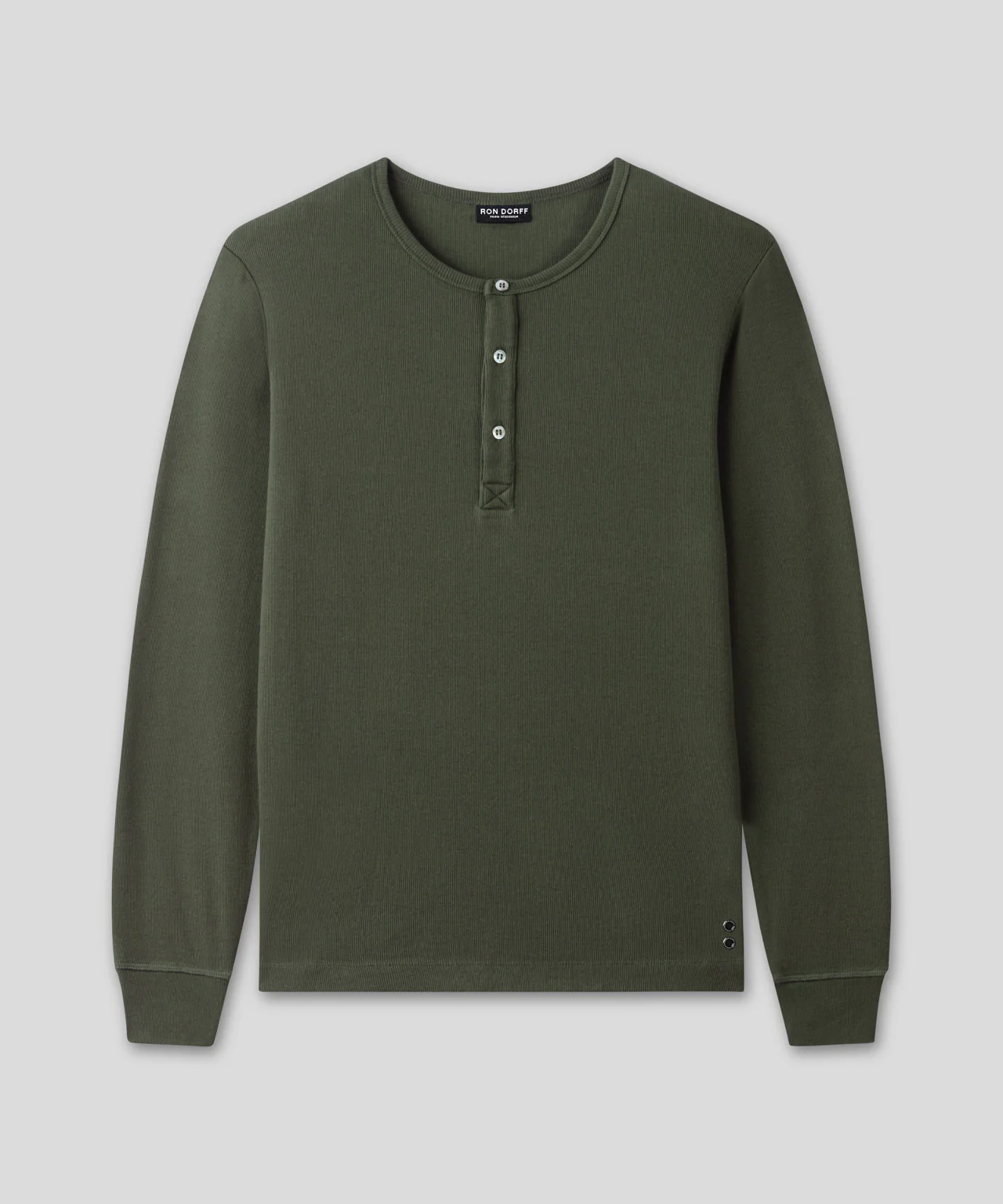 Army Ribbed Henley T-Shirt: Military Green - Image 3