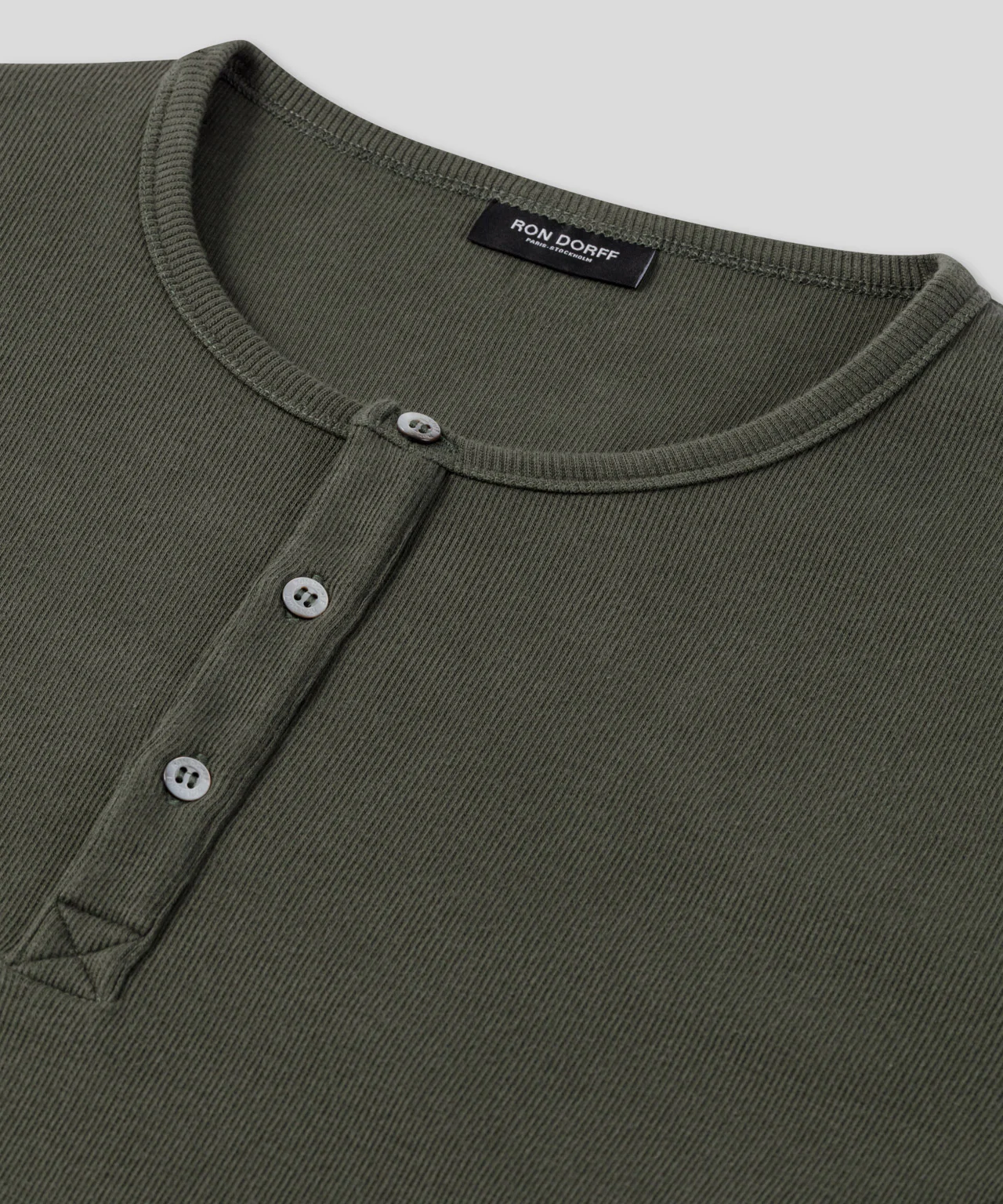 Army Ribbed Henley T-Shirt: Military Green - Image 4