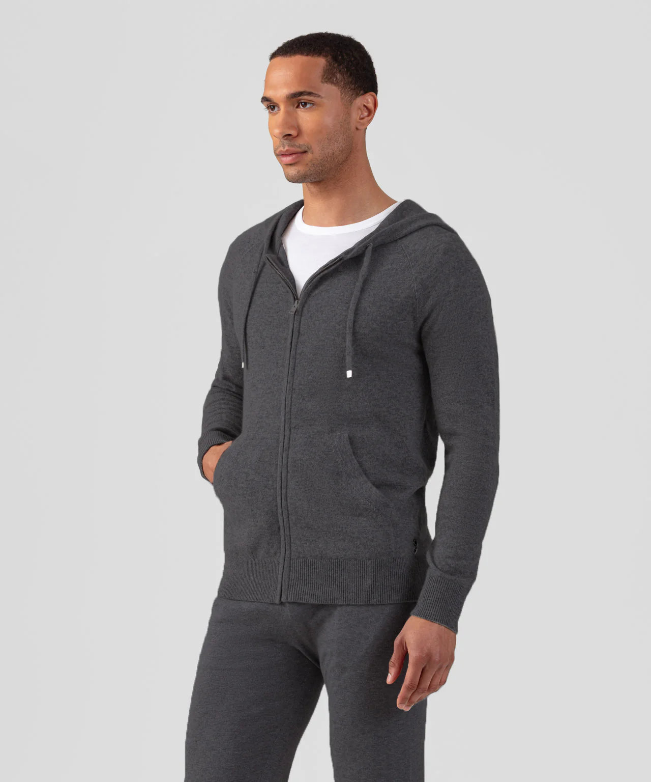 Cashmere Zipped Hoodie: Dark Grey Melange - Image 2