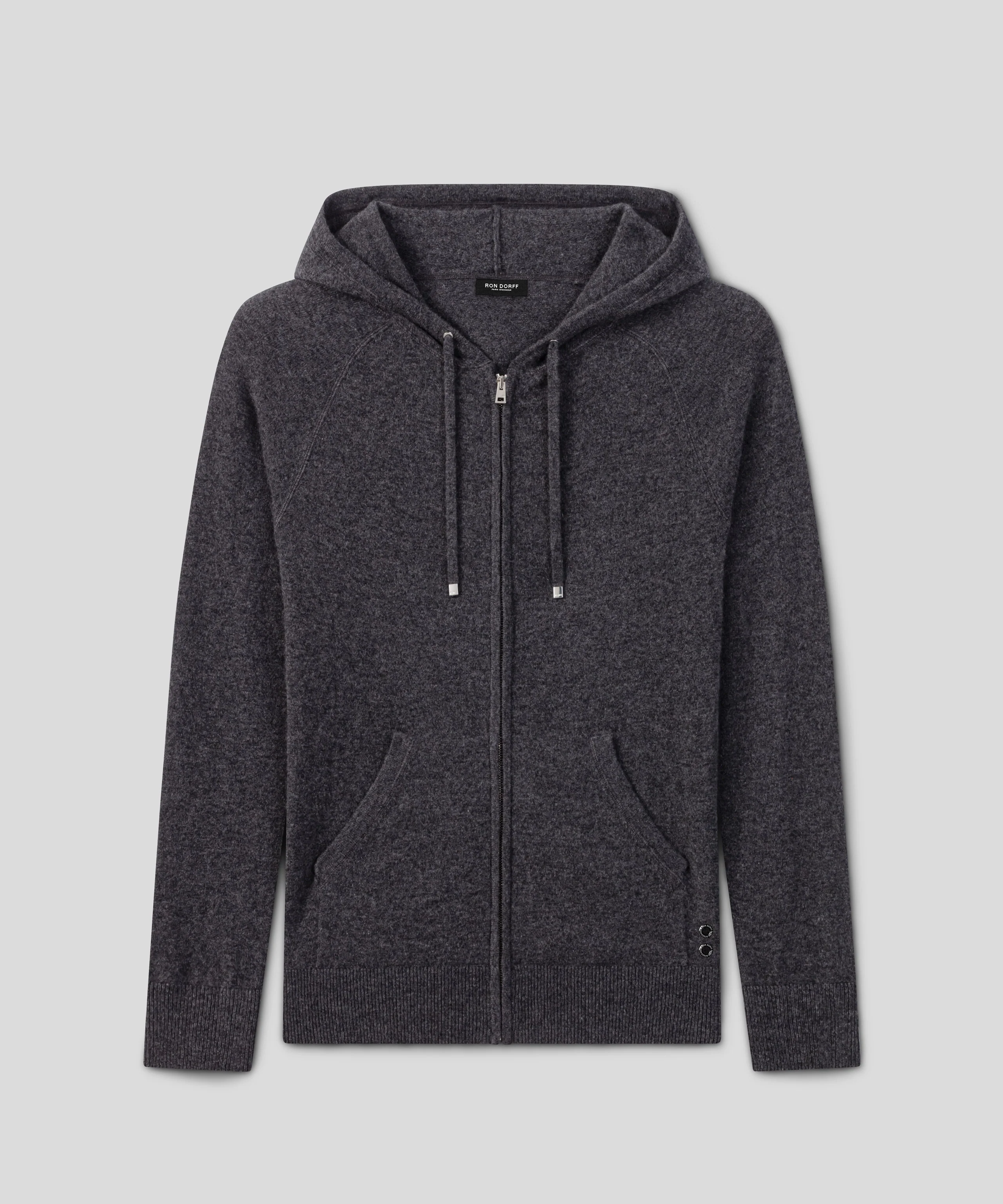 Cashmere Zipped Hoodie: Dark Grey Melange - Image 3