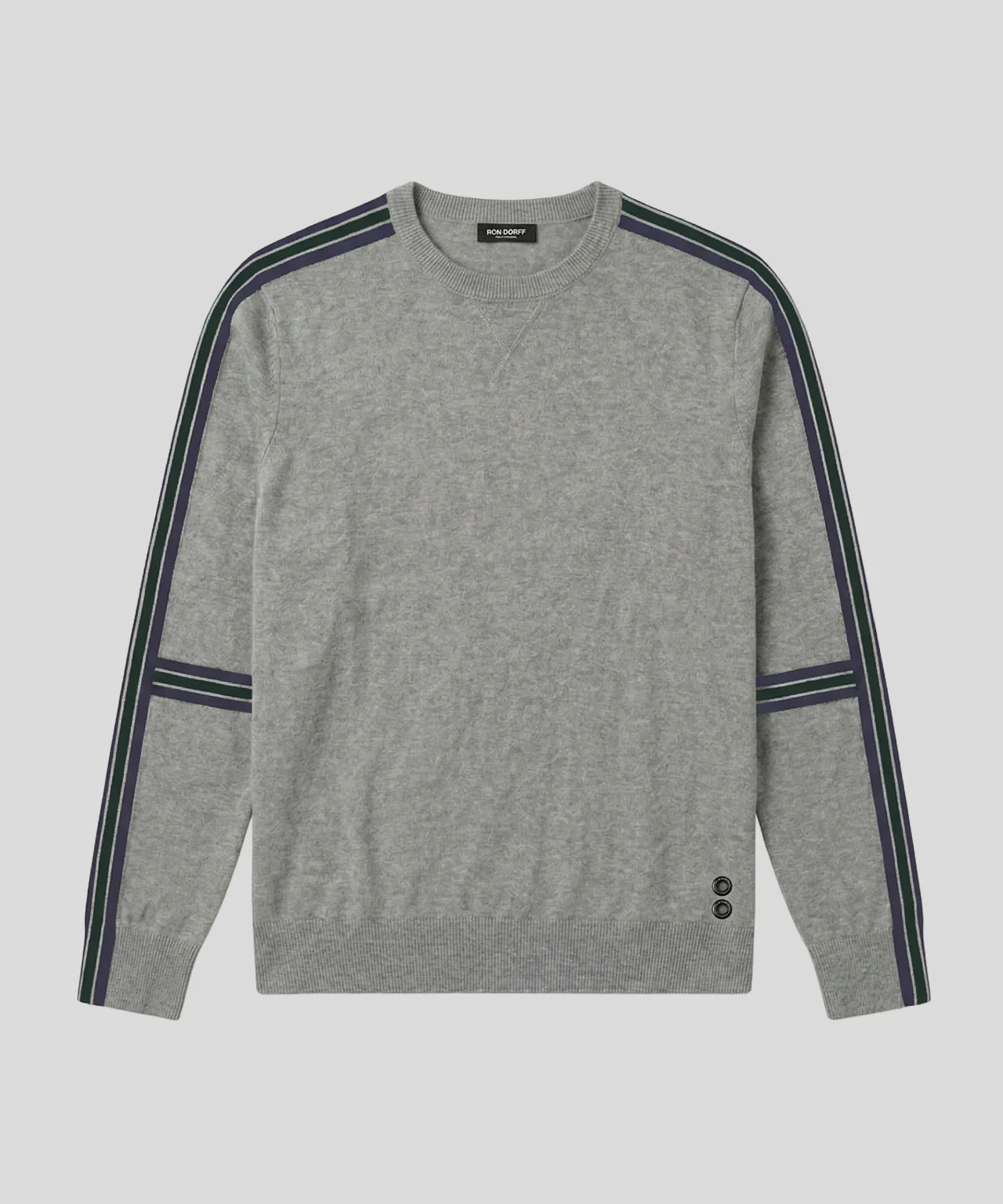 Cotton-Cashmere Sweater w. Stripes: Grey Melange - Image 3
