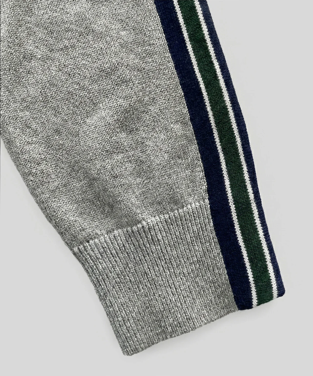 Cotton-Cashmere Sweater w. Stripes: Grey Melange - Image 4