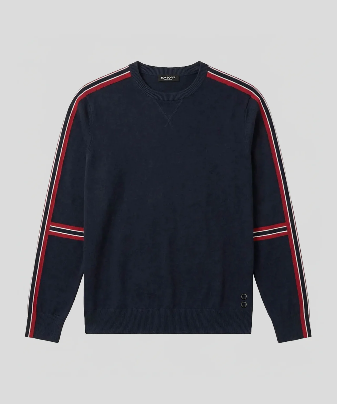 Cotton-Cashmere Sweater w. Stripes: Navy - Image 3