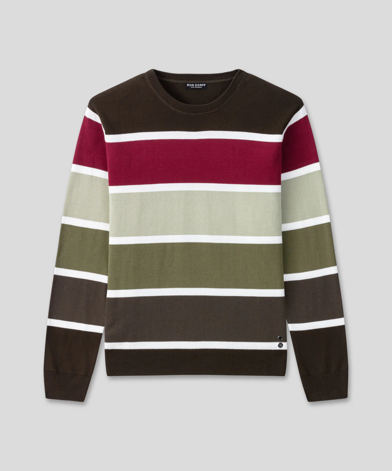 Cotton Panelled Sweater: Dark Khaki - Image 3