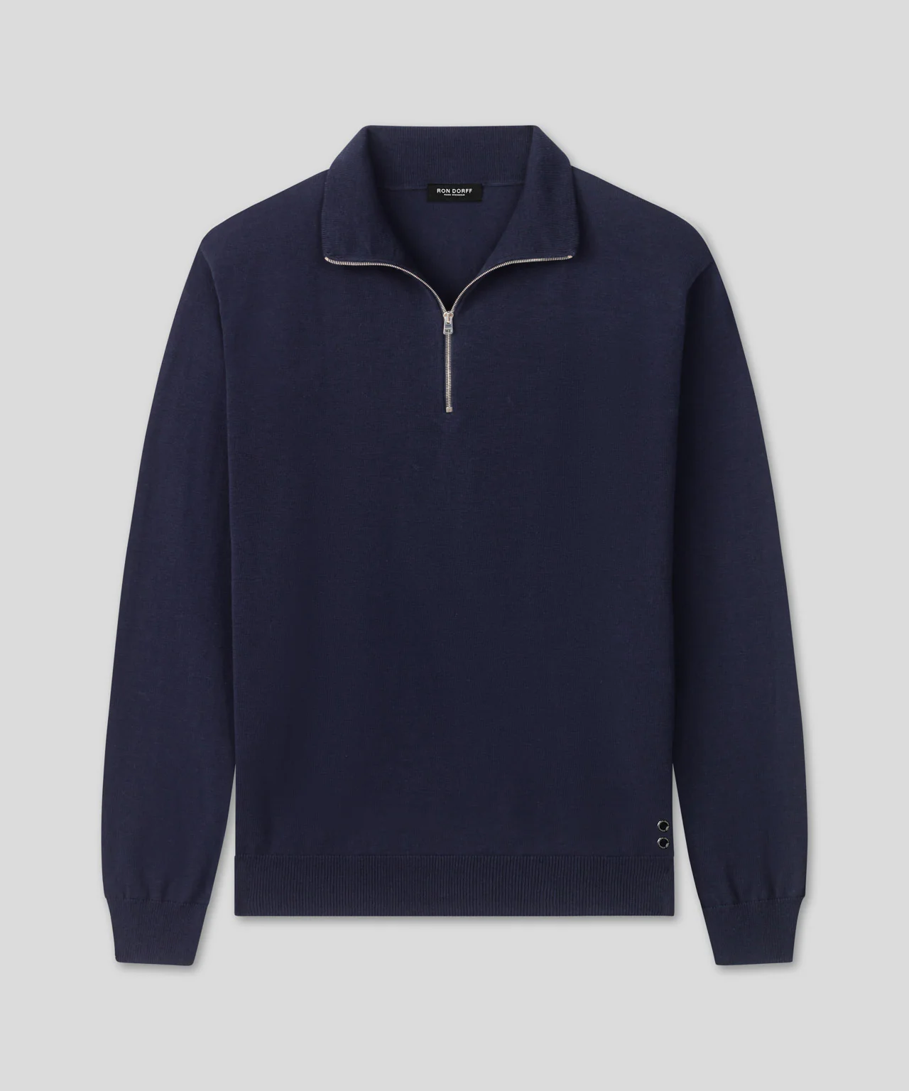 Cotton-Silk RD Polo Long Sleeve: Navy - Image 3