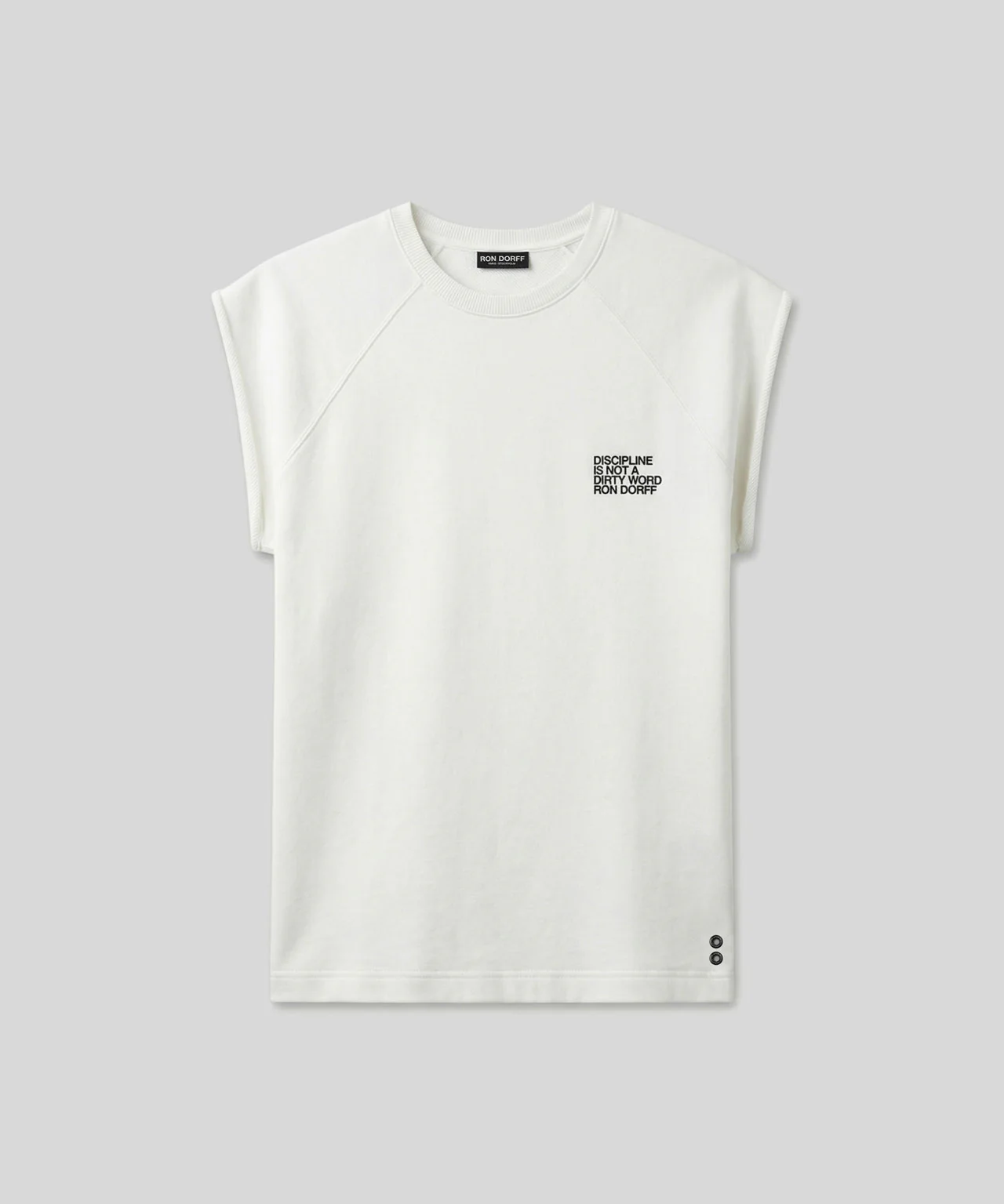 Organic Cotton Sleeveless Sweatshirt "DISCIPLINE": Off White - Image 3