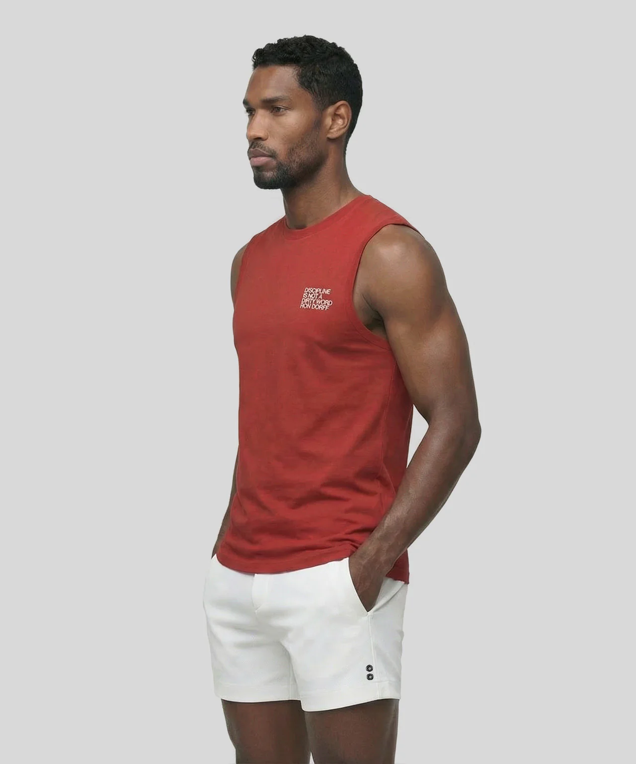 Organic Cotton Sleeveless T-Shirt "DISCIPLINE": Shocking Red - Image 2