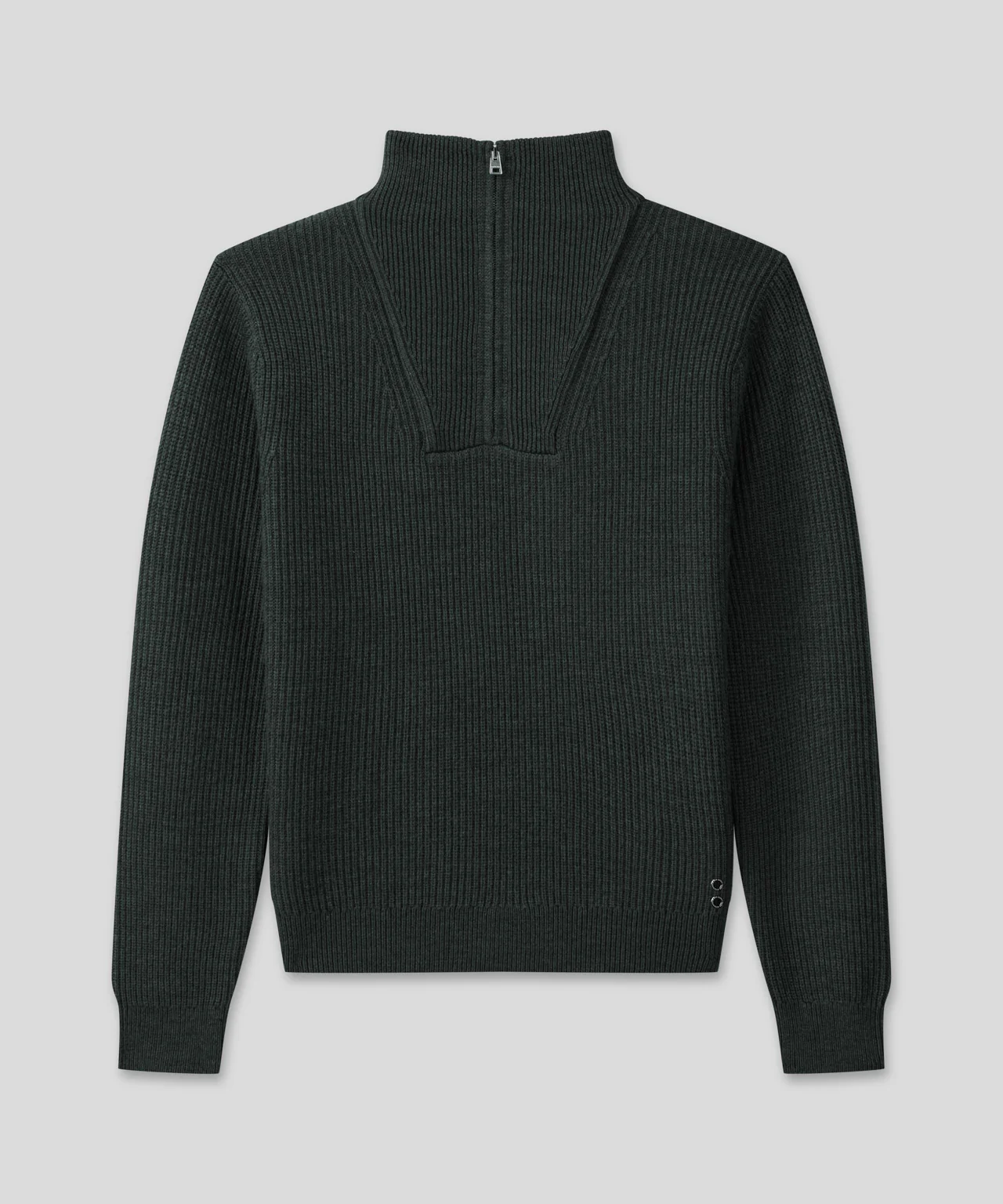 Ribbed Wool Half Zip Sweater: Dark Khaki - Image 3