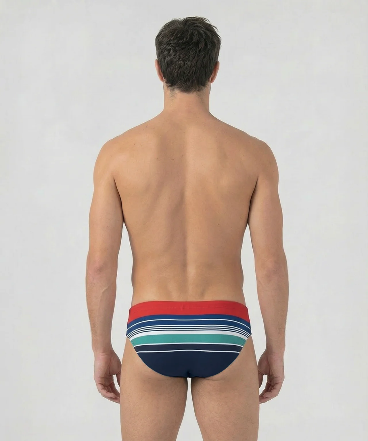 Swim Briefs w. Retro Stripes: Shocking Red - Image 3