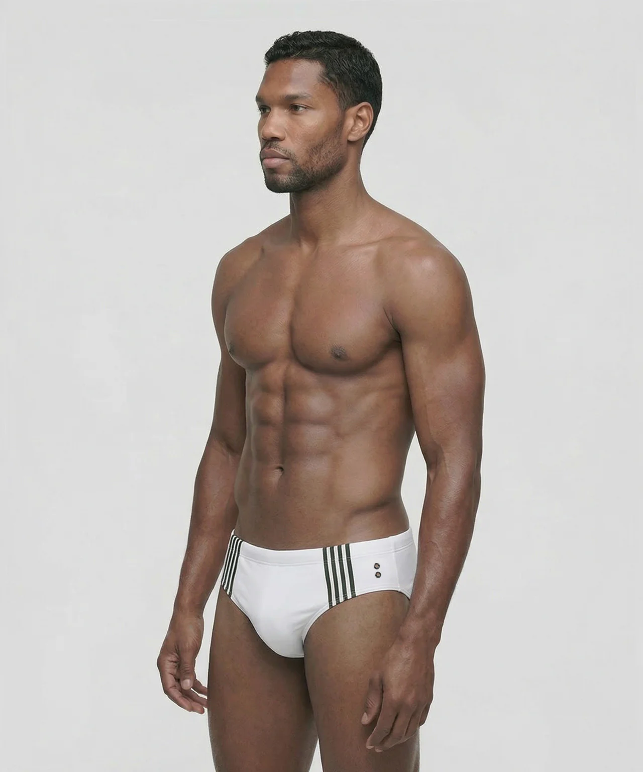Swim Briefs w. Placed Vertical Thin Stripes: White - Image 2