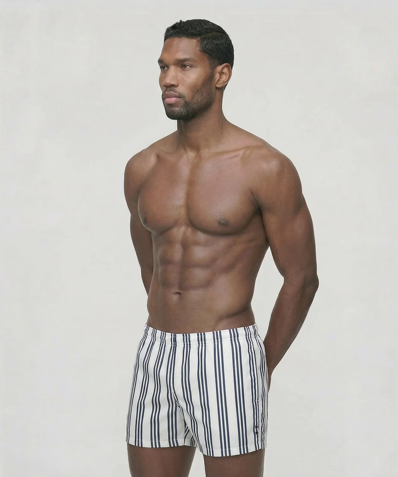 Swim Shorts w. Vertical Thin Stripes: White - Image 2
